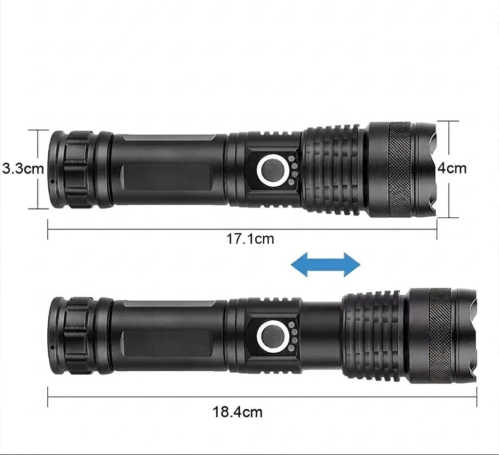 MEGAFIRE Linterna Táctica LED Recargable con Zoom y Modo SOS